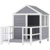 Outdoor Dog House, 61"L Wooden Dog House with Porch, Weatherproof Roof, Elevated Base, Air Vents & Observation Windows