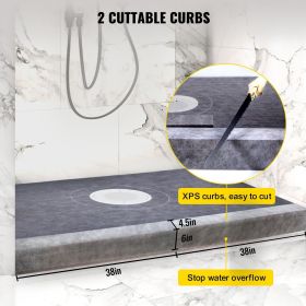 Shower Curb Kit, 38"x60" Watertight Shower Curb Overlay with 4" PVC Central Bonding Flange, 4" Stainless Steel Grate