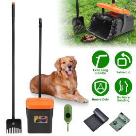 Pooper Scooper Kit Dog Poop Rake & Swiveling Bin Poop Heavy Duty Pick Up Tool with Extra Long Handle 35 Waste Bags Dispenser
